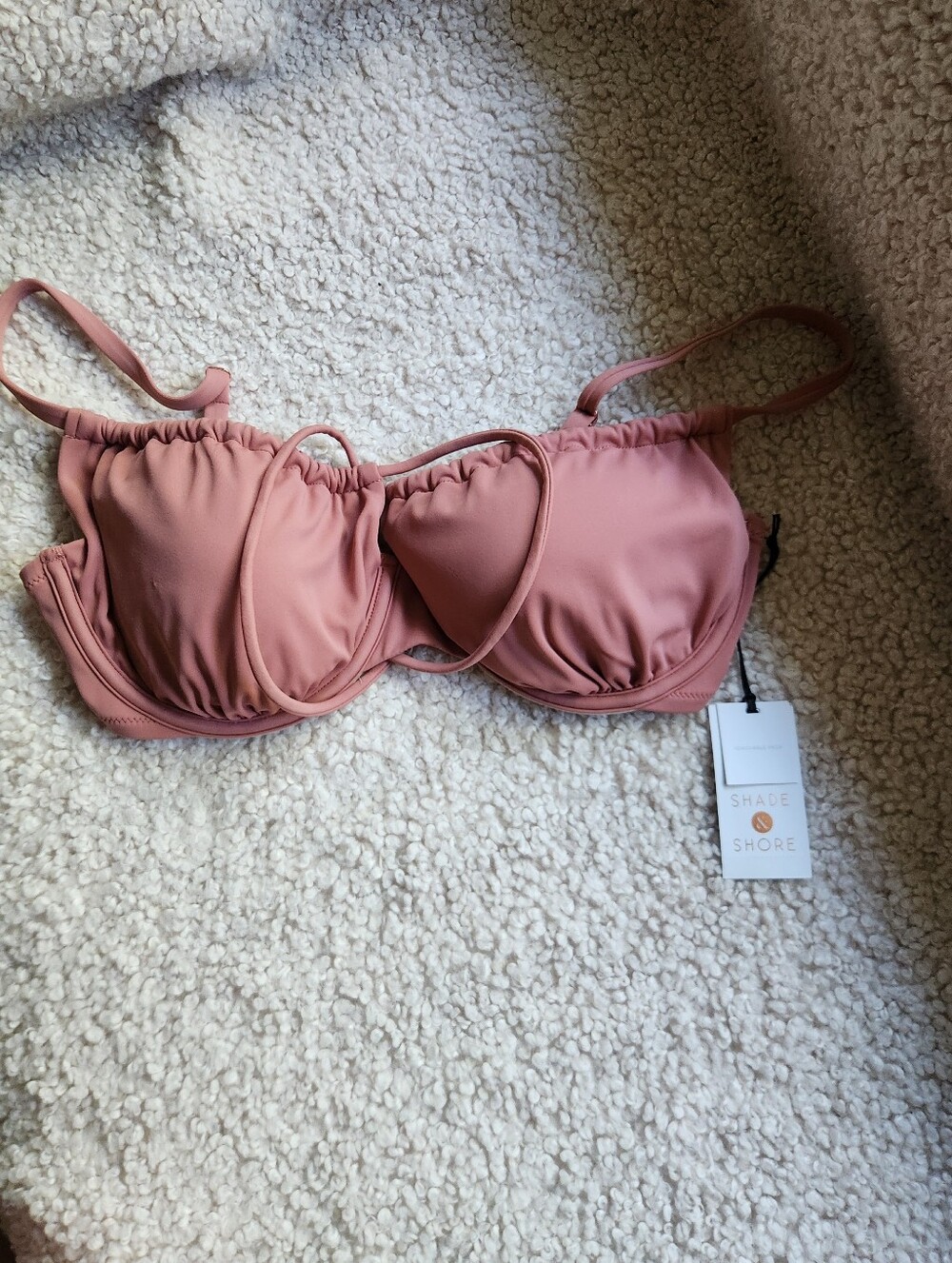 Shade & Shore Rose Blush Underwire Bikini Top, Size 34D